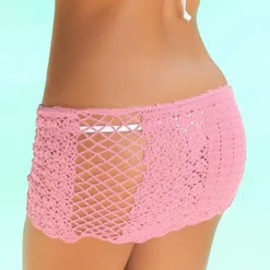 Tequila Sunset Pink Mini Crochet Beach Skirt Cover Up