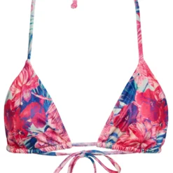 Surfside Vintage Tropical Print Triangle Bikini Top -Doll Bikini Shop 21655 top flat front scaled