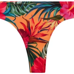 Sunset Tropical Print Banded Brazilian Thong Bikini Bottoms -Doll Bikini Shop 21814 BOT FLAT FRONT2 scaled