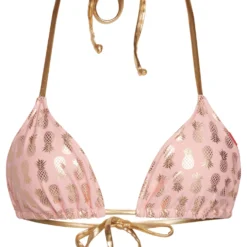 Blush & Gold Pineapple Triangle Top -Doll Bikini Shop 32032 top flat front scaled