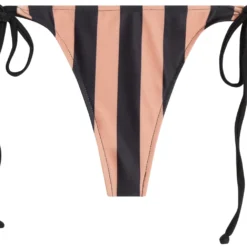 Black & Taupe Stripes Brazilian Thong Bottom -Doll Bikini Shop 33576 bottom flat front scaled