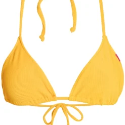 Yellow Ribbed Triangle Top -Doll Bikini Shop 33681 Top flat front scaled