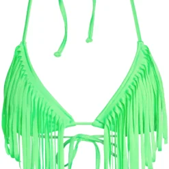 Neon Green Fringe Triangle Top -Doll Bikini Shop 35502 Top flat front scaled