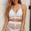 White Baccara Rose Knit Floral Crochet Top -Doll Bikini Shop 36623 1
