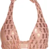 Blush & Gold Pineapple Adjustable Halter Top -Doll Bikini Shop 68317 Top Flat Front 1388 scaled