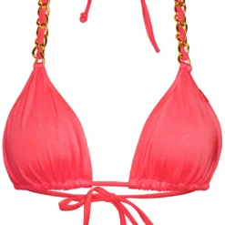 Neon Coral Triangle Bikini On A Chain Top