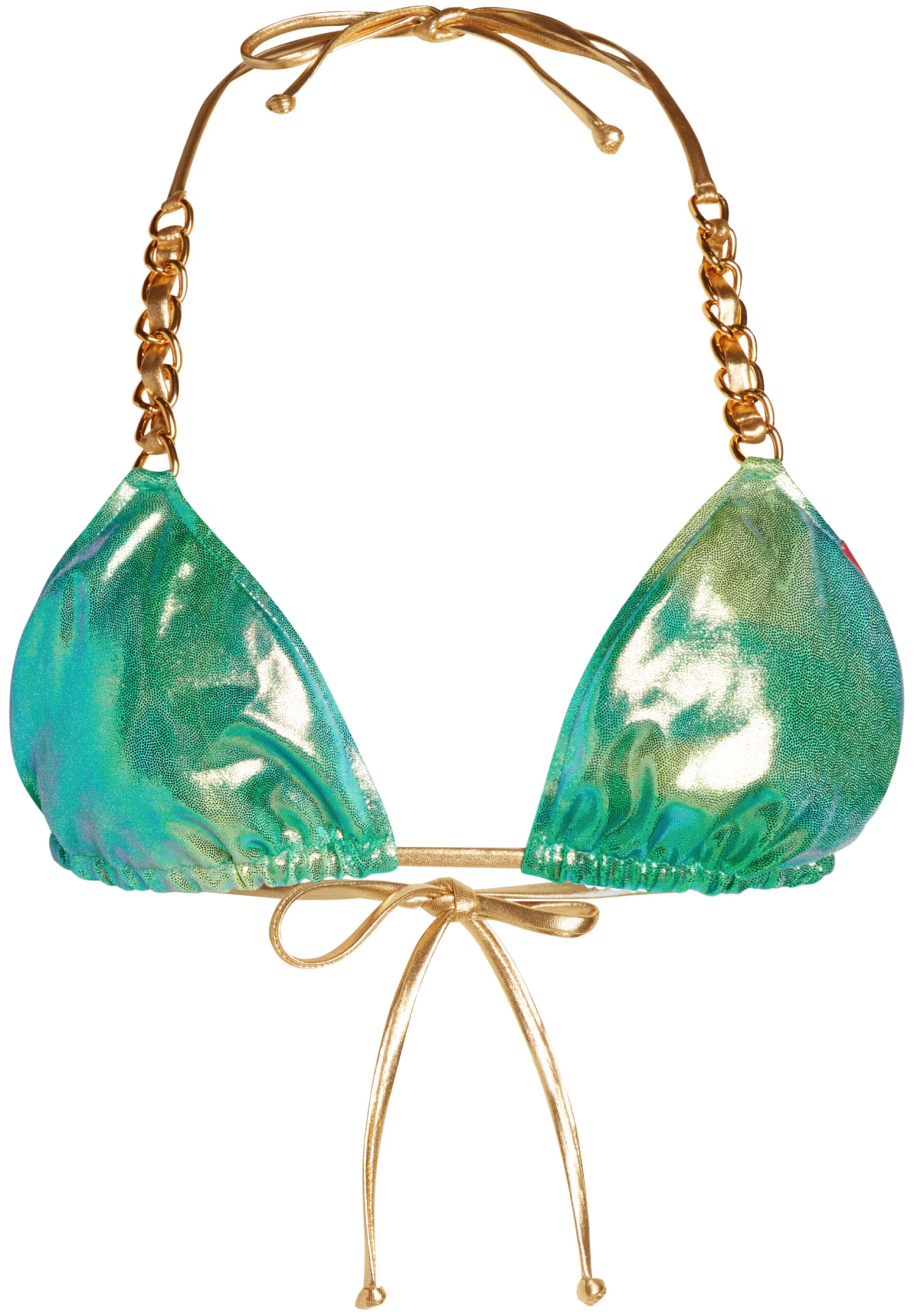 Blue Green Tie Dye Shimmer Triangle Bikini On A Chain Top 3 Blue Green Tie Dye Shimmer Triangle Bikini On A Chain Top