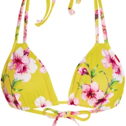 Yellow Cherry Blossom Double Strap Triangle Bikini Top