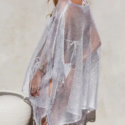 Illustrious White Fox Knit Crochet Fringed Poncho