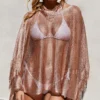 Illustrious Rose Gold Metallic Knit Crochet Fringed Poncho -Doll Bikini Shop 68754 1 scaled