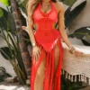 Tri-Coastal Coral Fringe Maxi Dress Cover Up