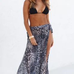 Boulevardier Grey Leopard Mesh Wrap Sarong Bikini Cover Up