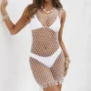 Emilia White Beaded Crochet Beach Dress Cover Up