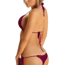 Honeysuckle Burgundy Crochet Triangle Bikini Top -Doll Bikini Shop 7909 2